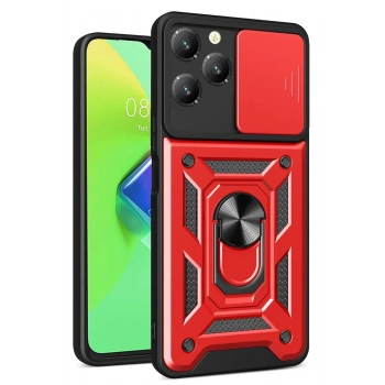 Mey İthalat®  İnfinix Hot 40 Pro Kılıf Pars Lens Yüzüklü Silikon - Kırmızı