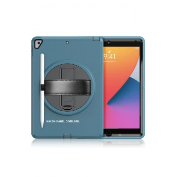 Mey İthalat®   iPad 10.2 (7.nesil) Kılıf Hand Strap Tablet Kılıfı - Turkuaz