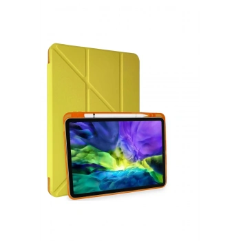 Mey İthalat®   iPad Pro 11 (2018) Kılıf Kalemlikli Mars Tablet Kılıfı - Açık Sarı
