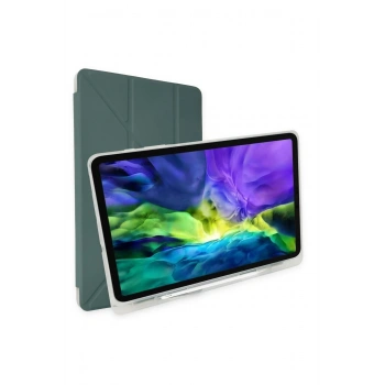 Mey İthalat® iPad Pro 12.9 (2021) Kılıf Kalemlikli Mars Tablet Kılıfı - Koyu Yeşil