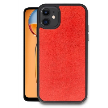 Mey İthalat®   iPhone 11 Kılıf Aras Deri Kapak - Kırmızı