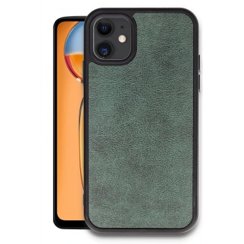 Mey İthalat®   iPhone 11 Kılıf Aras Deri Kapak - Koyu Yeşil
