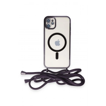 Mey İthalat®   iPhone 11 Kılıf Divo Lazer Askılı Magsafe Kapak - Derin Mor