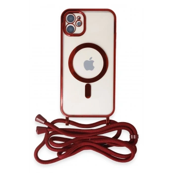 Mey İthalat®   iPhone 11 Kılıf Divo Lazer Askılı Magsafe Kapak - Kırmızı