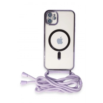 Mey İthalat®   iPhone 11 Kılıf Divo Lazer Askılı Magsafe Kapak - Lila