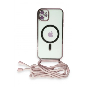 Mey İthalat®   iPhone 11 Kılıf Divo Lazer Askılı Magsafe Kapak - Pembe