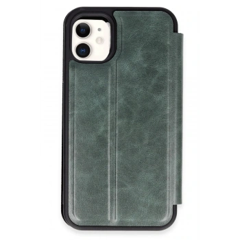 Mey İthalat®   iPhone 11 Kılıf Flip Cover - Koyu Yeşil