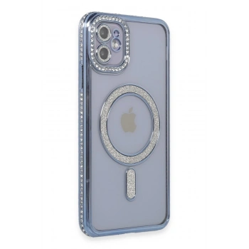 Mey İthalat® iPhone 11 Kılıf Joke Simli Magneticsafe Kılıf - Mavi
