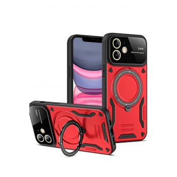 Mey İthalat®   iPhone 11 Kılıf Joy Lens Standlı Kapak - Kırmızı