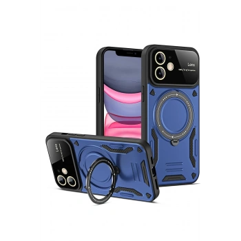 Mey İthalat®   iPhone 11 Kılıf Joy Lens Standlı Kapak - Lacivert