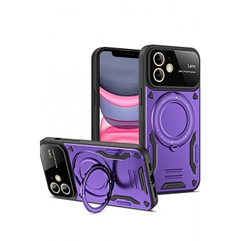 Mey İthalat®   iPhone 11 Kılıf Joy Lens Standlı Kapak - Mor