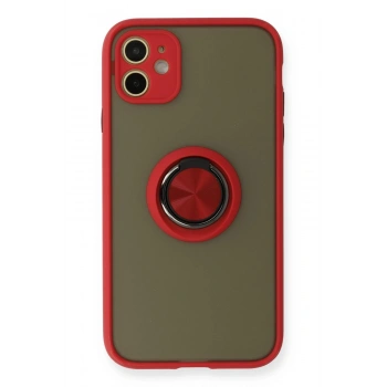 Mey İthalat®   iPhone 11 Kılıf Montreal Yüzüklü Silikon Kapak - Kırmızı