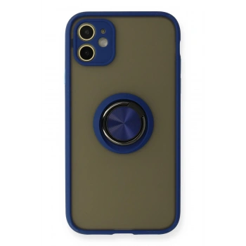 Mey İthalat®   iPhone 11 Kılıf Montreal Yüzüklü Silikon Kapak - Lacivert