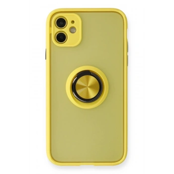 Mey İthalat®   iPhone 11 Kılıf Montreal Yüzüklü Silikon Kapak - Sarı