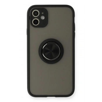 Mey İthalat®   iPhone 11 Kılıf Montreal Yüzüklü Silikon Kapak - Siyah
