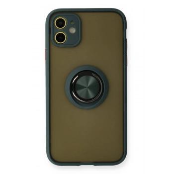 Mey İthalat®   iPhone 11 Kılıf Montreal Yüzüklü Silikon Kapak - Yeşil