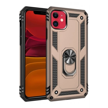 Mey İthalat®   iPhone 11 Kılıf Sofya Yüzüklü Silikon Kapak - Gold