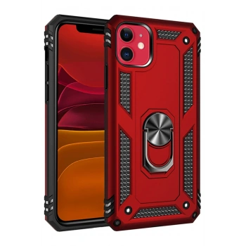Mey İthalat®   iPhone 11 Kılıf Sofya Yüzüklü Silikon Kapak - Kırmızı