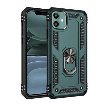 Mey İthalat®   iPhone 11 Kılıf Sofya Yüzüklü Silikon Kapak - Yeşil