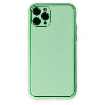 Mey İthalat®   iPhone 11 Pro Kılıf Coco Deri Silikon Kapak - Açık Yeşil