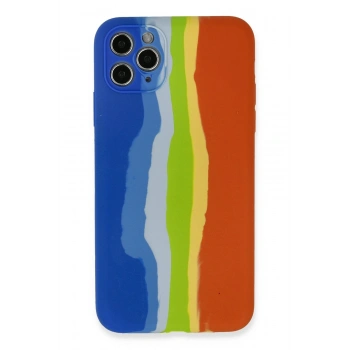 Mey İthalat®   iPhone 11 Pro Kılıf Ebruli Lansman Silikon - Mavi-Turuncu