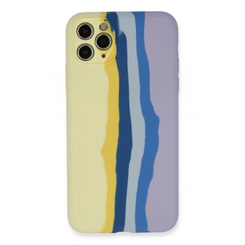 Mey İthalat®   iPhone 11 Pro Kılıf Ebruli Lansman Silikon - Sarı-Lila