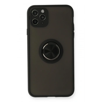 Mey İthalat®   iPhone 11 Pro Kılıf Montreal Yüzüklü Silikon Kapak - Siyah