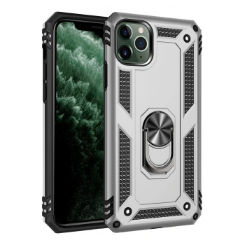 Mey İthalat®   iPhone 11 Pro Kılıf Sofya Yüzüklü Silikon Kapak - Gümüş