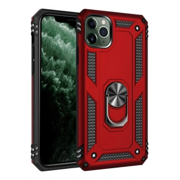 Mey İthalat®   iPhone 11 Pro Kılıf Sofya Yüzüklü Silikon Kapak - Kırmızı