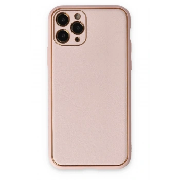 Mey İthalat® iPhone 11 Pro Max Kılıf Coco Deri Silikon Kapak - Pudra