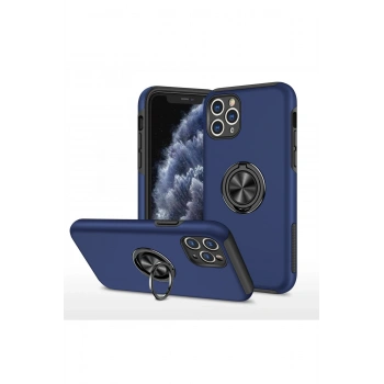 Mey İthalat®   iPhone 11 Pro Max Kılıf Elit Yüzüklü Kapak - Lacivert