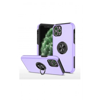 Mey İthalat®   iPhone 11 Pro Max Kılıf Elit Yüzüklü Kapak - Mor