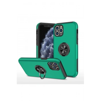 Mey İthalat®   iPhone 11 Pro Max Kılıf Elit Yüzüklü Kapak - Yeşil
