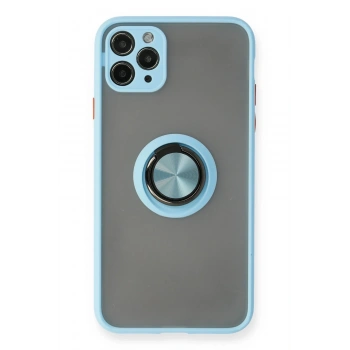Mey İthalat®   iPhone 11 Pro Max Kılıf Montreal Yüzüklü Silikon Kapak - Buz Mavi