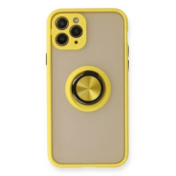 Mey İthalat®   iPhone 11 Pro Max Kılıf Montreal Yüzüklü Silikon Kapak - Sarı