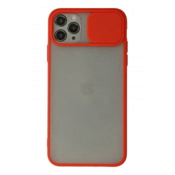 Mey İthalat®   iPhone 11 Pro Max Kılıf Palm Buzlu Kamera Sürgülü Silikon - Kırmızı