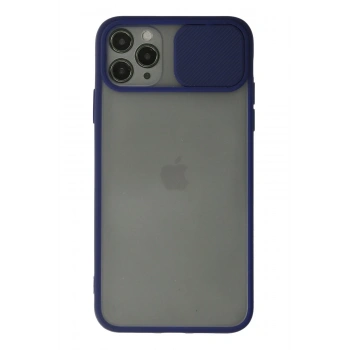 Mey İthalat®   iPhone 11 Pro Max Kılıf Palm Buzlu Kamera Sürgülü Silikon - Lacivert