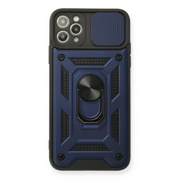 Mey İthalat®   iPhone 11 Pro Max Kılıf Pars Lens Yüzüklü Silikon - Lacivert