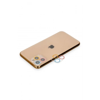 Mey İthalat®   iPhone 11 Pro Max Renkli Kamera Lens Koruma Cam - Pembe-Mavi