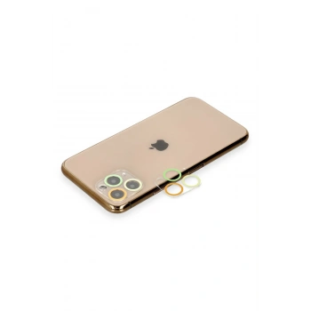 Mey İthalat®   iPhone 11 Pro Max Renkli Kamera Lens Koruma Cam - Sarı-Turuncu