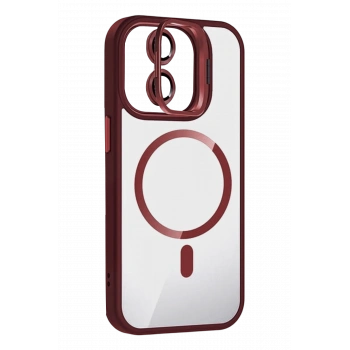 Mey İthalat®   iPhone 11 Remim Lensli Magsafe Standlı Kapak - Bordo
