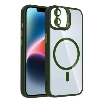 Mey İthalat®   iPhone 11 Remim Lensli Magsafe Standlı Kapak - Koyu Yeşil