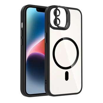 Mey İthalat®   iPhone 11 Remim Lensli Magsafe Standlı Kapak - Siyah