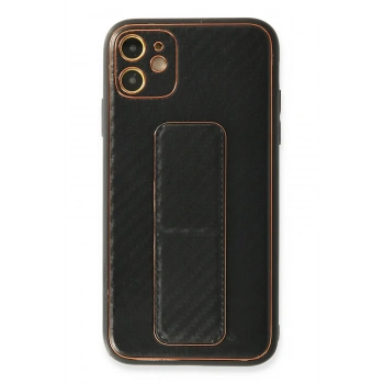 Mey İthalat®   iPhone 12 Kılıf Coco Karbon Standlı Kapak - Siyah