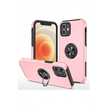 Mey İthalat®   iPhone 12 Kılıf Elit Yüzüklü Kapak - Pembe