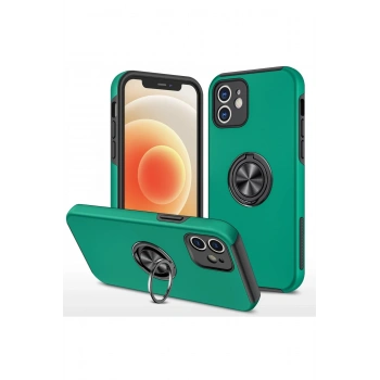 Mey İthalat®   iPhone 12 Kılıf Elit Yüzüklü Kapak - Yeşil