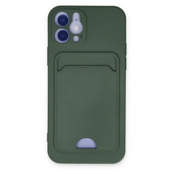 Mey İthalat® iPhone 12 Kılıf Kelvin Kartvizitli Silikon - Koyu Yeşil