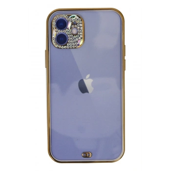 Mey İthalat®   iPhone 12 Kılıf Liva Taşlı Silikon - Mor