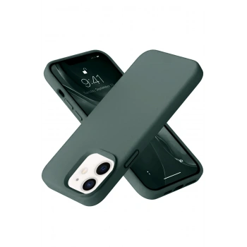 Mey İthalat®   iPhone 12 Kılıf Nano içi Kadife Silikon - Koyu Yeşil