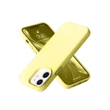 Mey İthalat®   iPhone 12 Kılıf Nano içi Kadife Silikon- Sarı